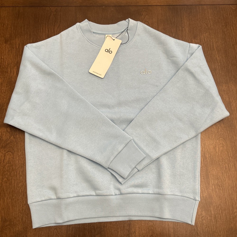 Alo Yoga Accolade Crew Neck Pullover Sweatshirt Crystal Clear Blue Size XS