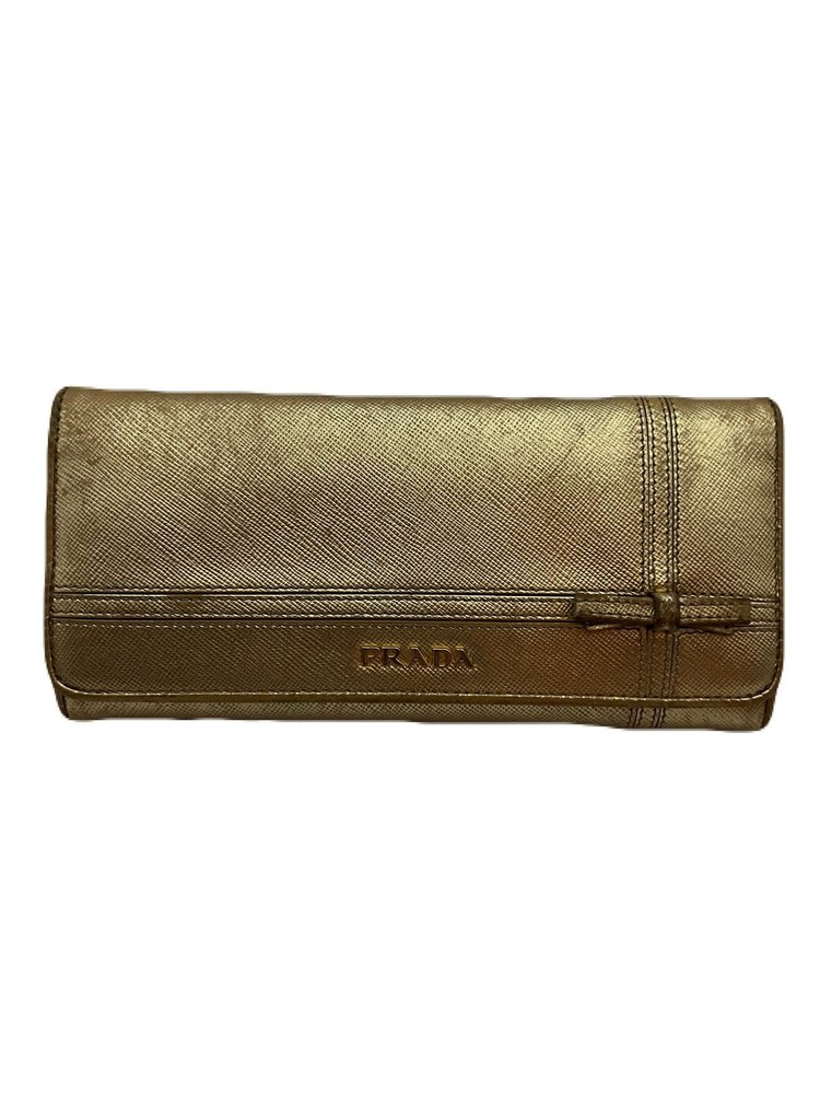 Prada Leather Long Wallet in Gold Preowned Style E1009-10
