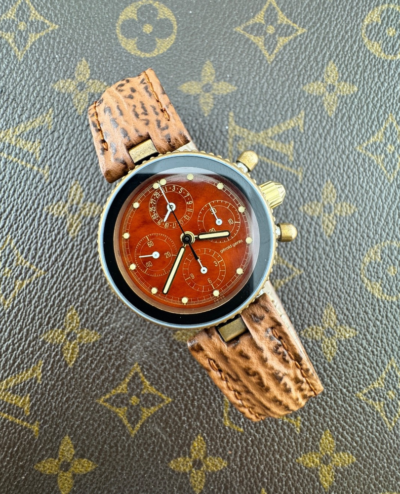 Gérald Genta Gefica Safari Chronograph Lemania 1883 Radica Dial Bronze Case