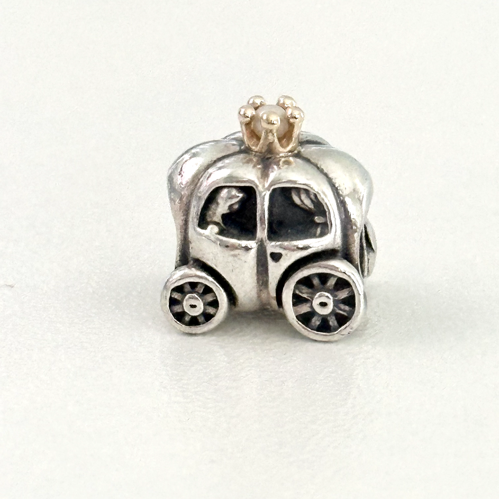 Pandora Sterling Silver & 14K Gold Two Tone Royal Carriage Pearl Charm Bead  