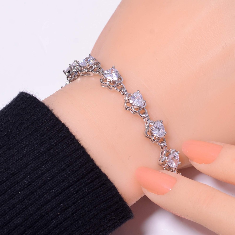 Heart - White Topaz 925 Sterling Silver Tennis Bracelet 7.99