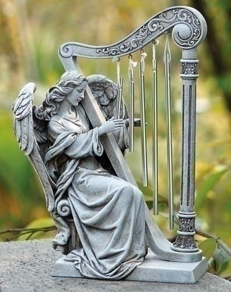 MUSICAL ANGEL WIND CHIME HARP GARDEN STATUE