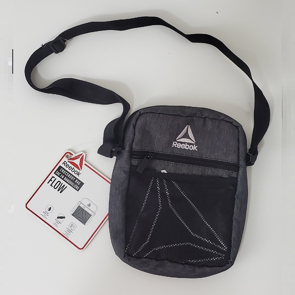 REEBOK CROSSBODY MESSENGER BAG MEN'S ADJUSTABLE STRAP WITH ZIP POCKET OS GREY