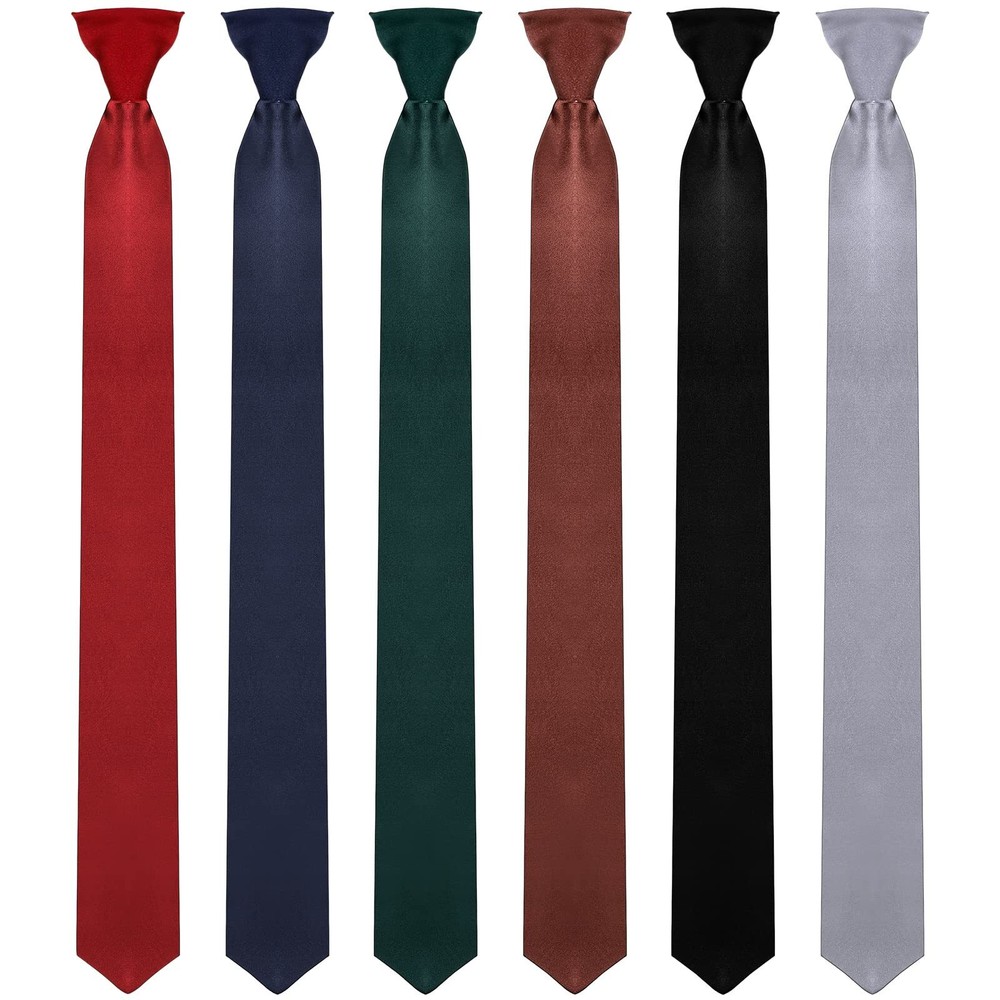 6 Pieces Men's Clip on Ties Solid Color Clip on Ties Adjustable Men's Tie Uni...
