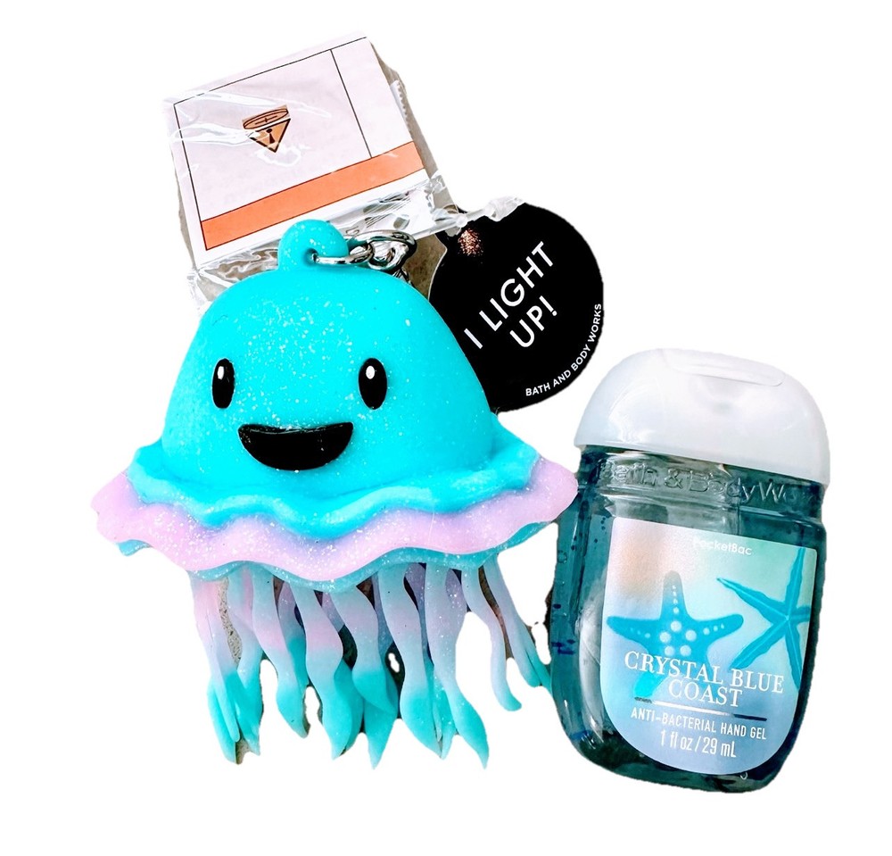 2 Pc Bath & Body Works Light Up JELLYFISH PocketBac Holder + Hand Sanitizer