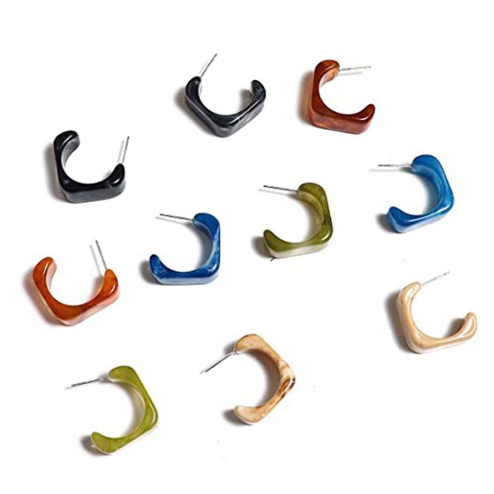 5 Pairs Lightweight Acetate Hoop Earrings – Minimalist Boho Geometric Style  