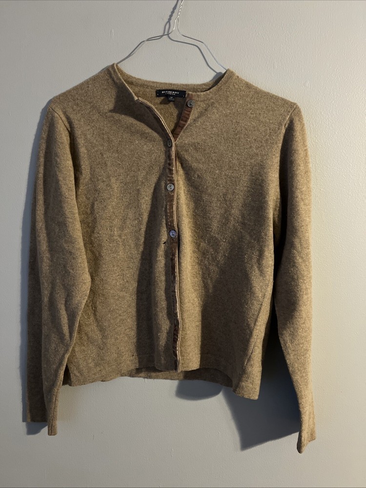 Burberry London 100% Lambswool Women’s Medium Brown Sweater Made In Scotland