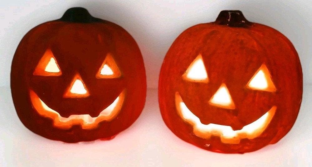 Vintage Foam Jack-O-Lantern Light Up Pumpkin Set Halloween Decor