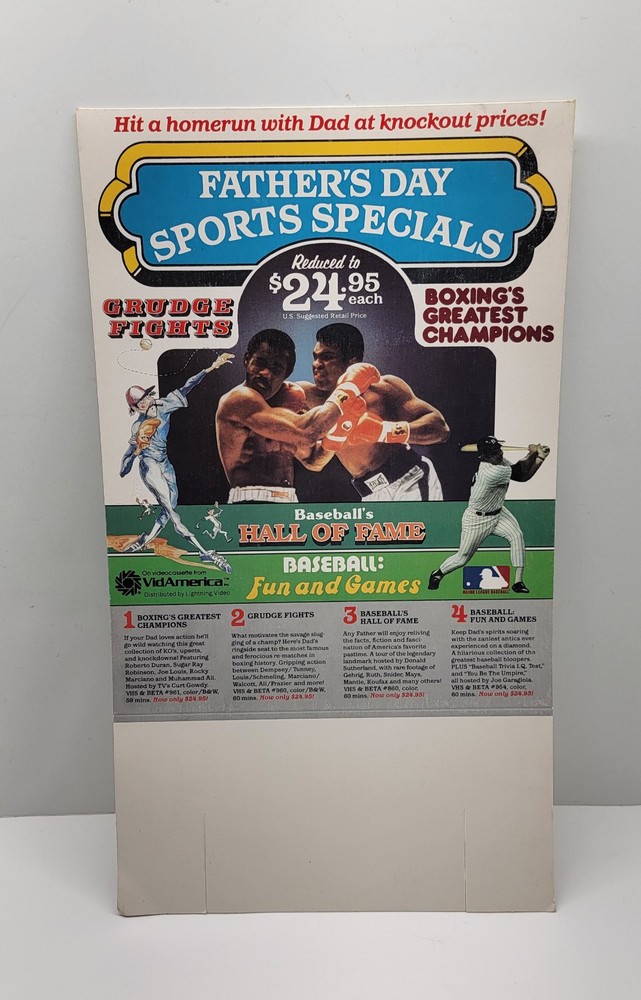 FATHERS DAY SPORTS SPECIALS VIDEO STORE DISPLAY VINTAGE 1980'S MUHAMMAD Ali-image