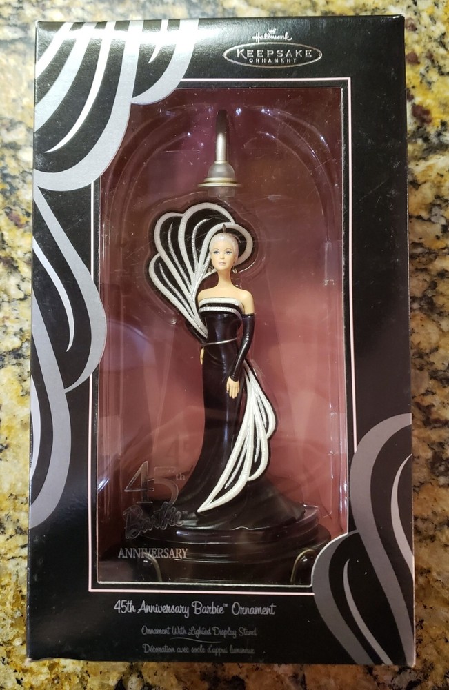 2004 Hallmark Keepsake 45th Anniversary Barbie Ornament with Light-Up Display Stand  