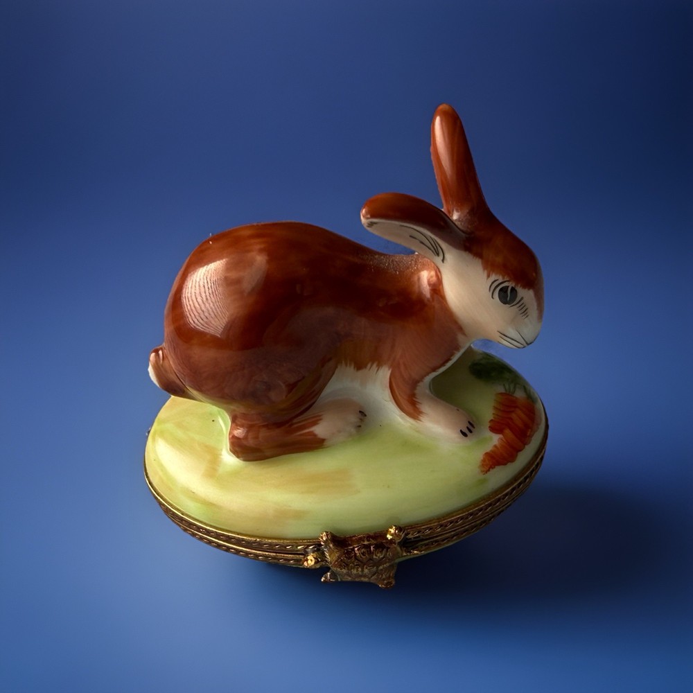 Peint Main Limoges France Bunny Rabbit Trinket Box Vintage/Antique Video