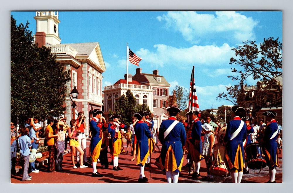Vintage Walt Disney World Liberty Square Fife Drum Corps Orlando Florida Postcard