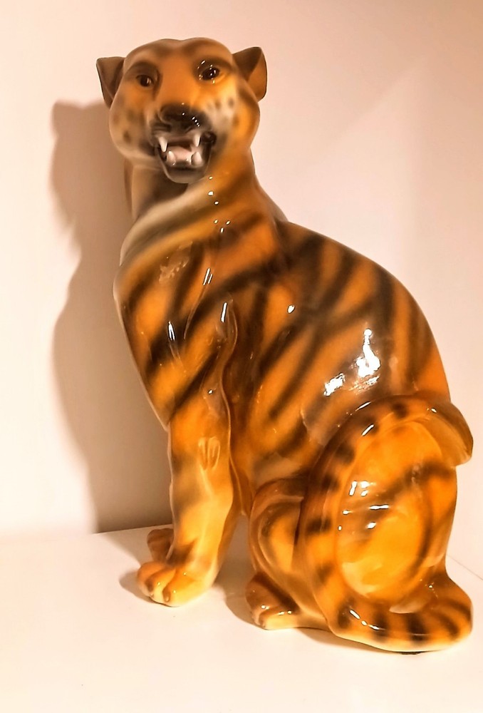 Large Vintage Mid Century  Ceramic Tiger Statue