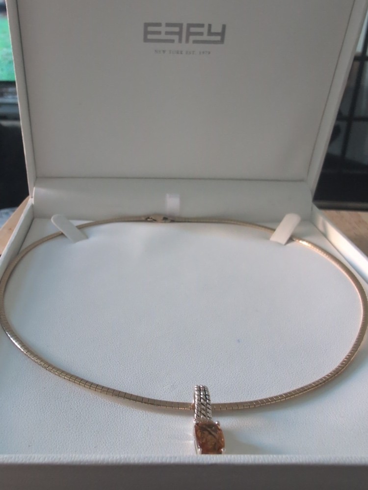 EFFY Pendant BH 925 &18k Padparadscha Sapphire Diamond Pendant With Omega Chain