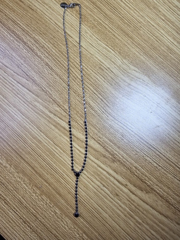 Claires black stone silver tone 16 inch Y dangle necklace