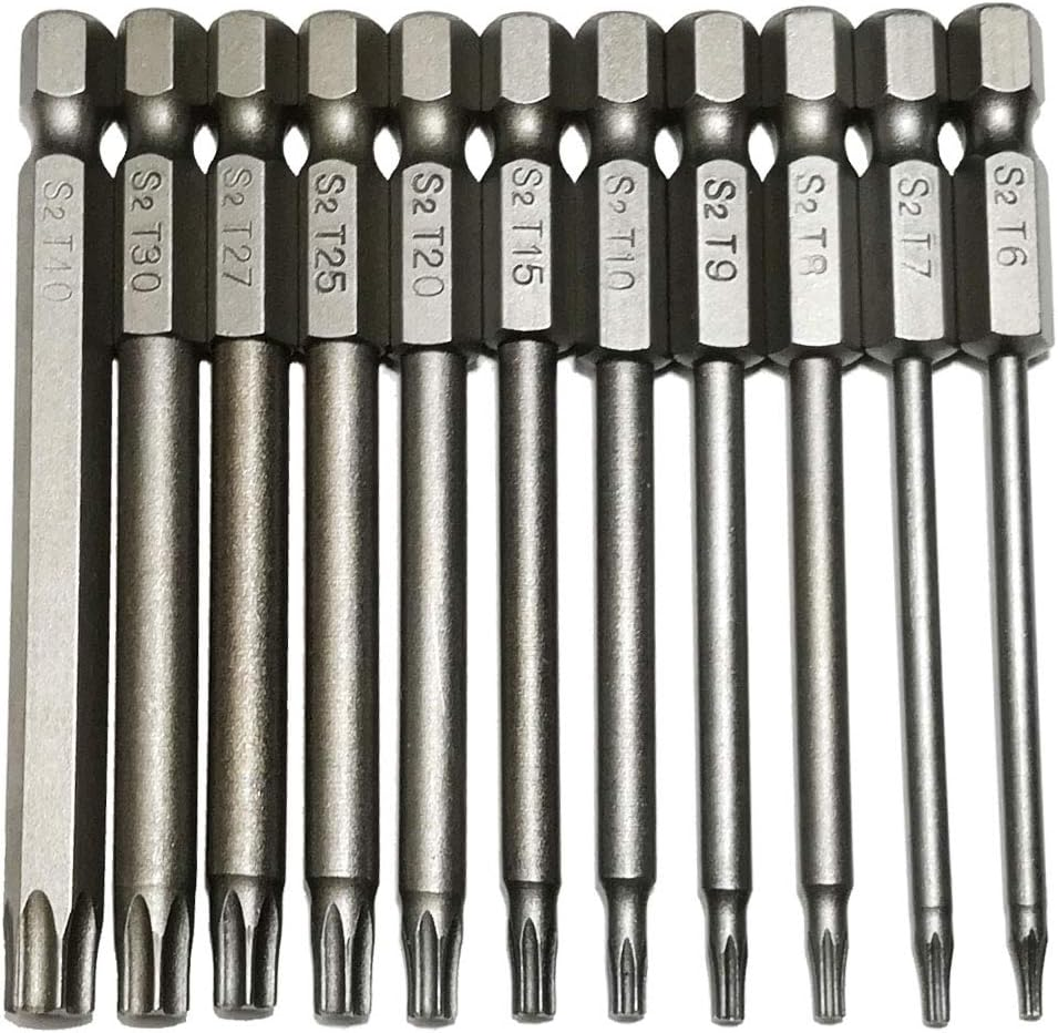 11-Piece Security Torx Bit Set with 1/4-Inch Hex Shank T6-T27