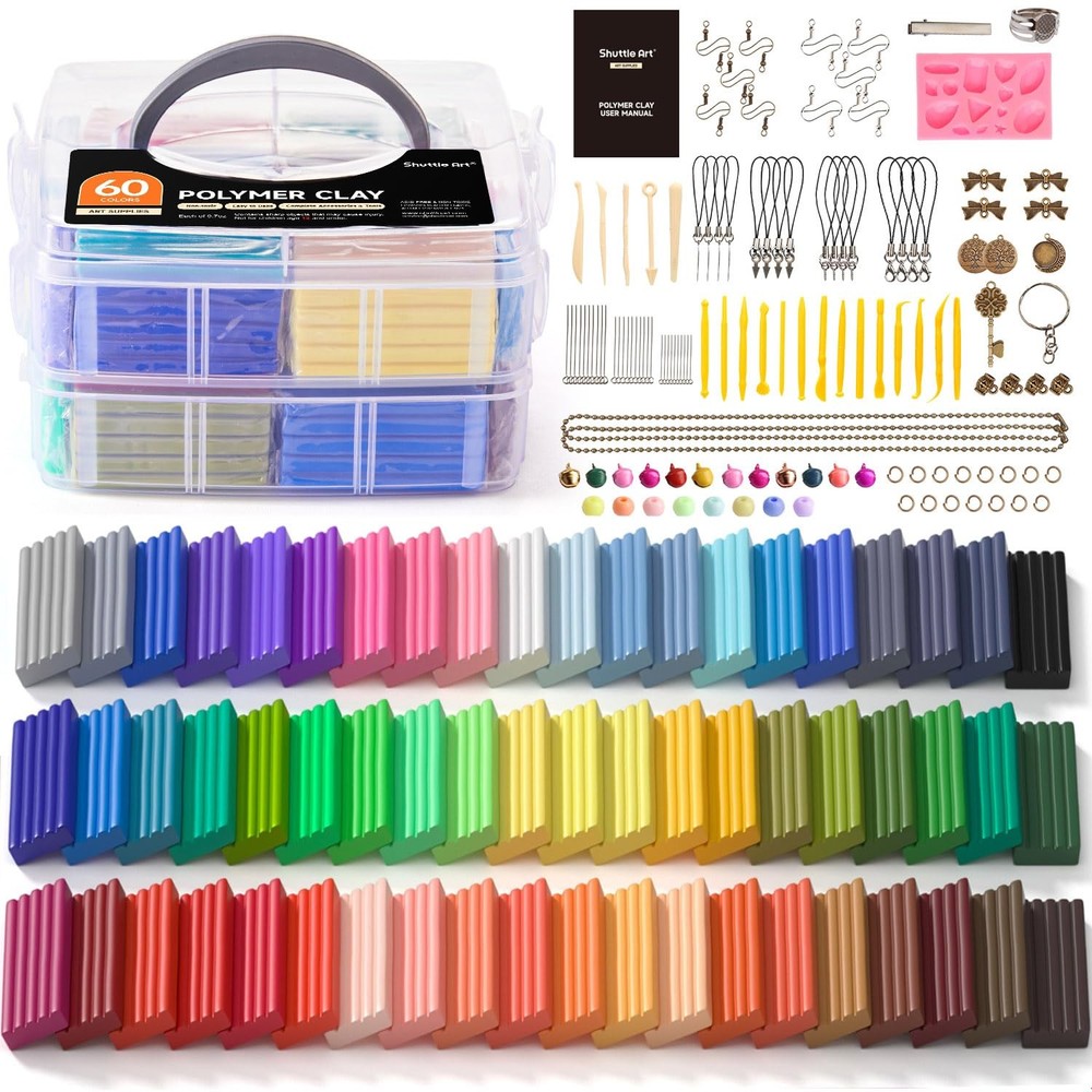 Shuttle Art 60-Color Polymer Clay Kit with 19 Tools & 16 Accessories Non-Toxic