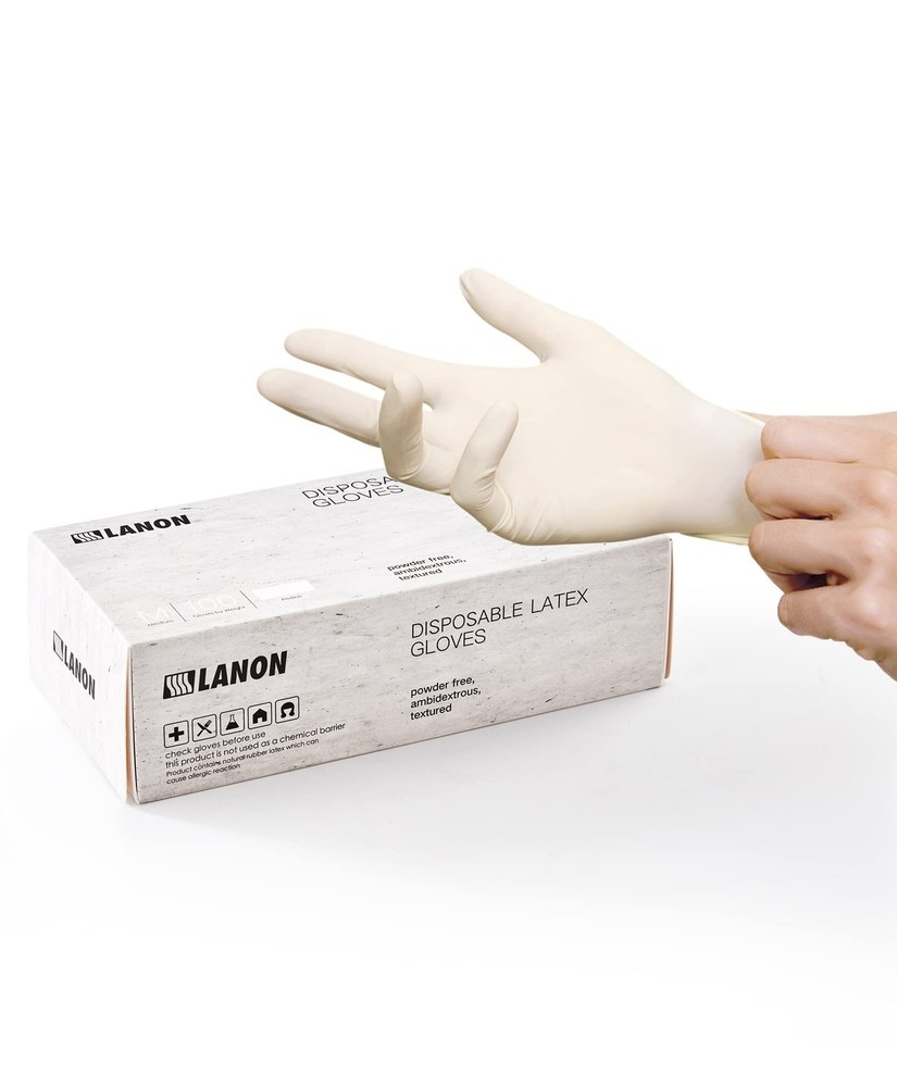 LANON 5 mil Powder-Free Latex Gloves for Food Handling & Safety