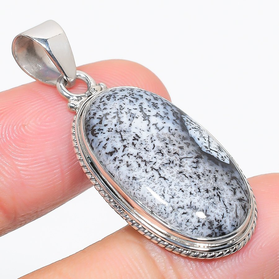 Natural Dendrite Opal Gemstone 925 Solid Sterling Silver Gift Pendant 1.75