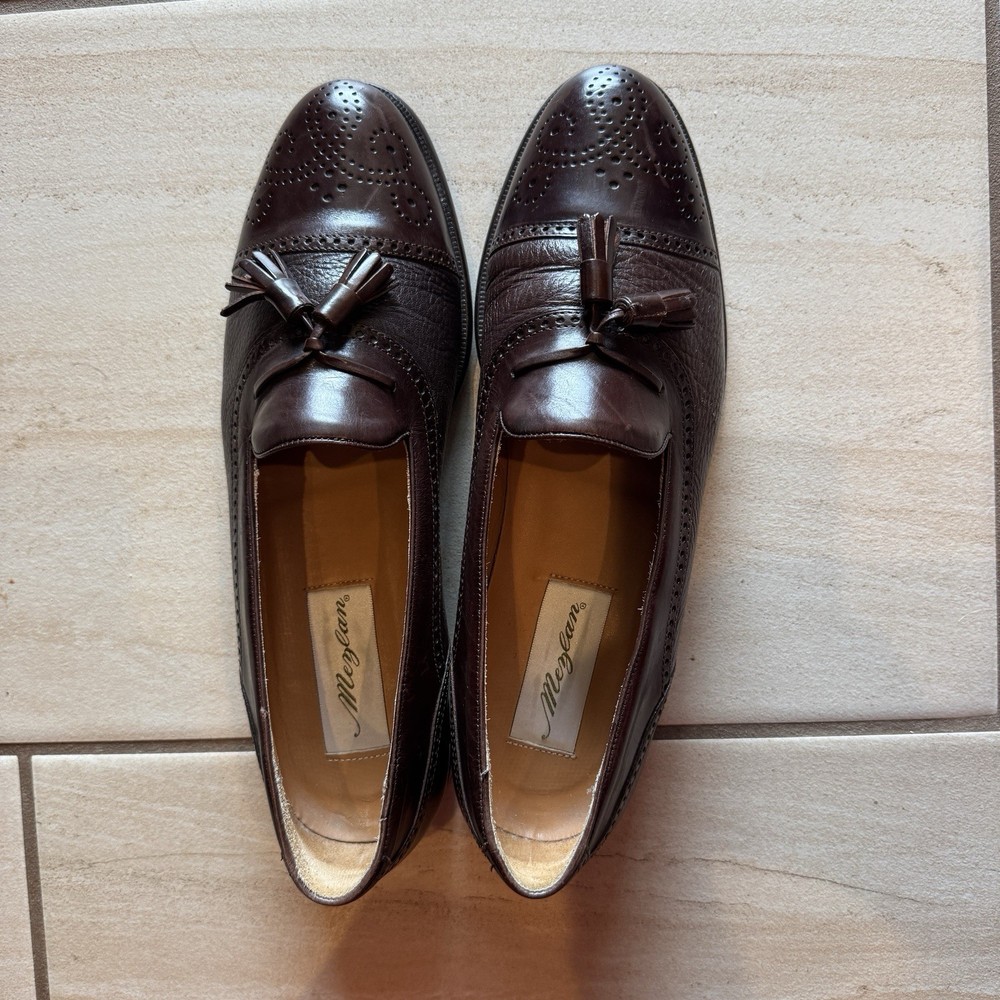 Mezlan Havana Tassel Loafers Mens 10B Leather Cap Toe Brogue Dress Shoes