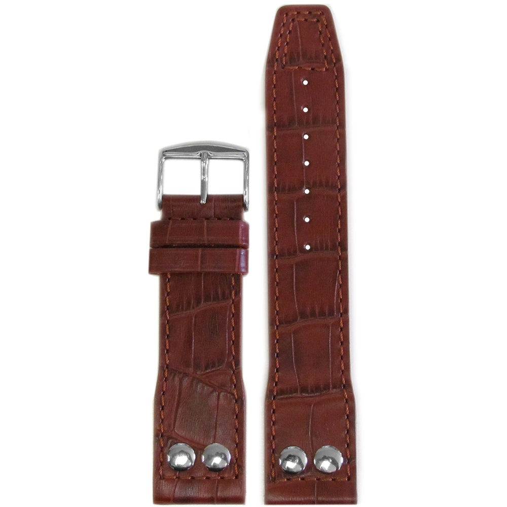 Embossed Gator Leather Pilot Watch Band in Medium Brown