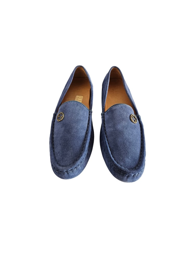 Gucci Blue Suede With GG Black On Vamp Loafer, size 39