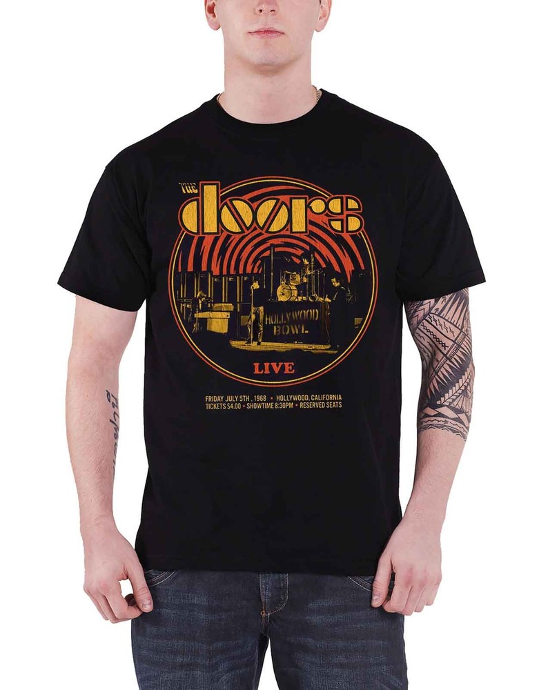 The Doors Hollywood Bowl 68 Retro Band Logo Mens Black T-Shirt