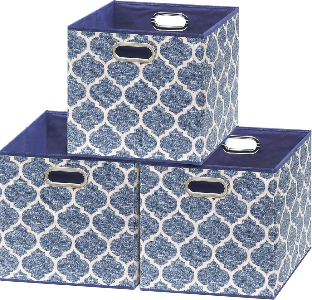 13-Inch Collapsible Fabric Cube Organizer with Handles 3-Pack Printed Design