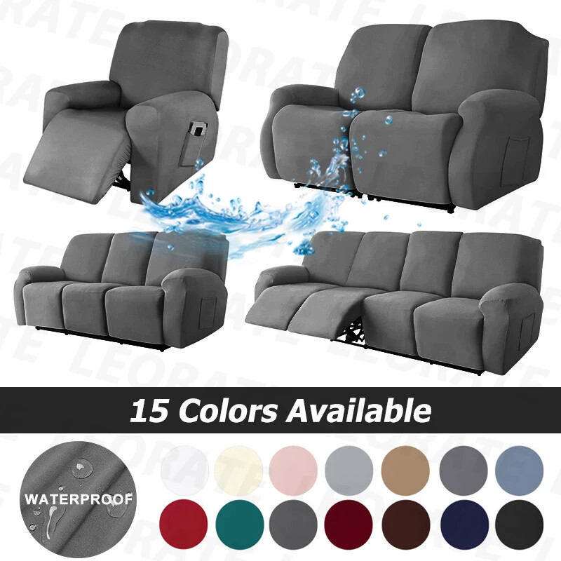 1 2 3 Seater Recliner Sofa Slipcover Stretchable Elastic Armchair Cover Adjustable Fit  