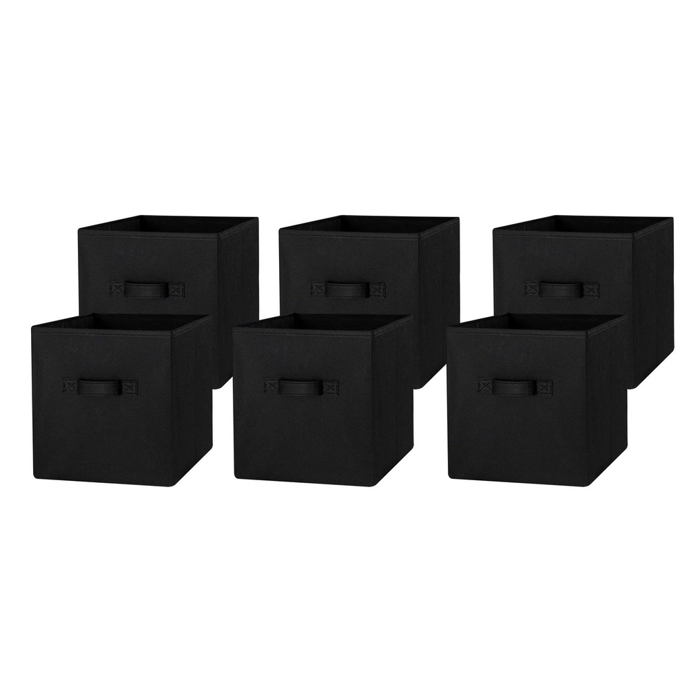 Collapsible 10.5 Inch Cube Fabric Storage Bins 6-Pack in Rich Black