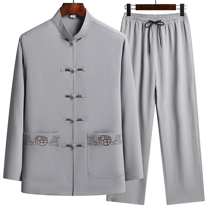 Men Traditional Chinese Tang Suit Jacket Pants Bruce Lee Kung Fu Uniform Outfit