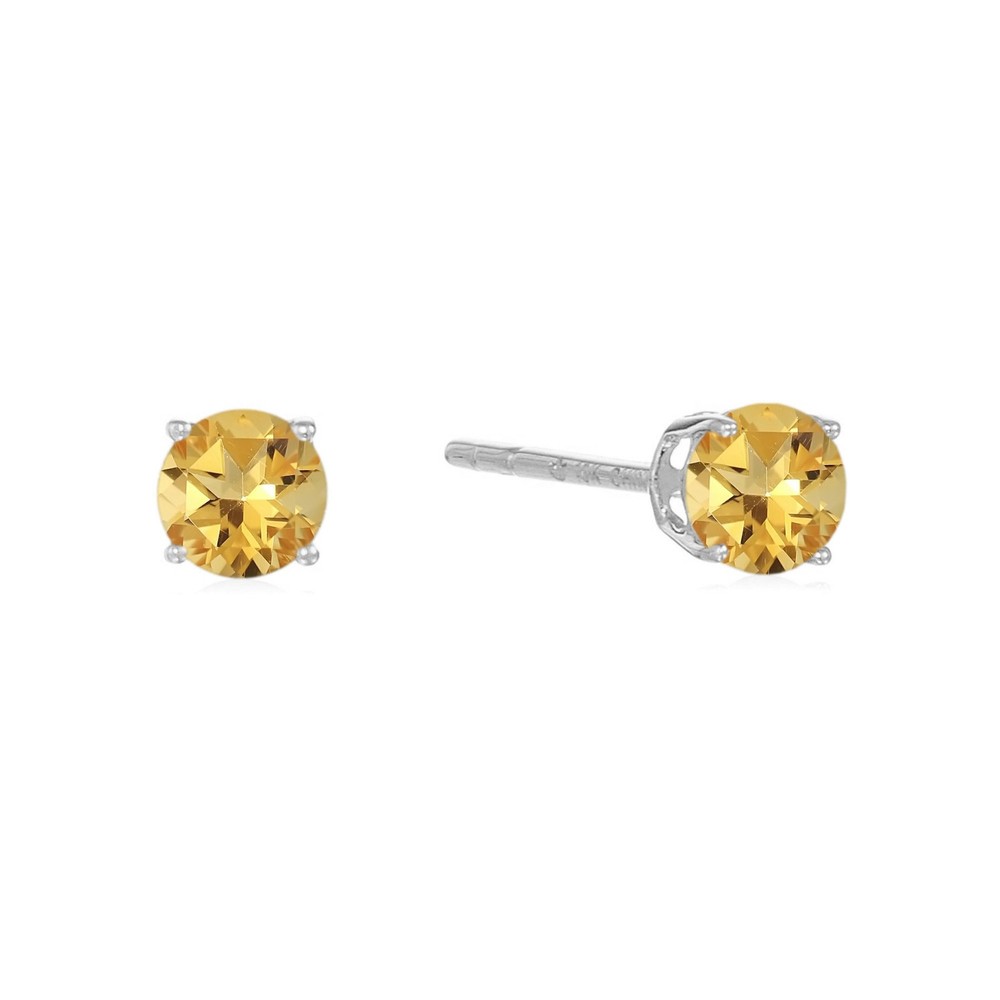 925 Sterling Silver Round Citrine Stud Earrings for Women