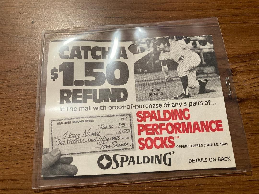 TOM SEAVER Mets ~ 1984 Spalding Socks Refund Coupon-image