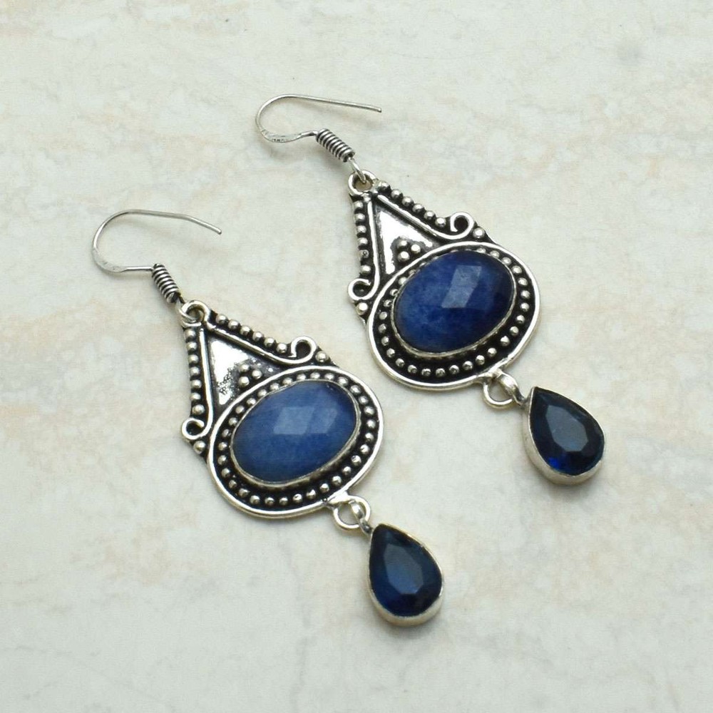 Simulated Sapphire Tanzanite Drop Dangle Earrings 2.72