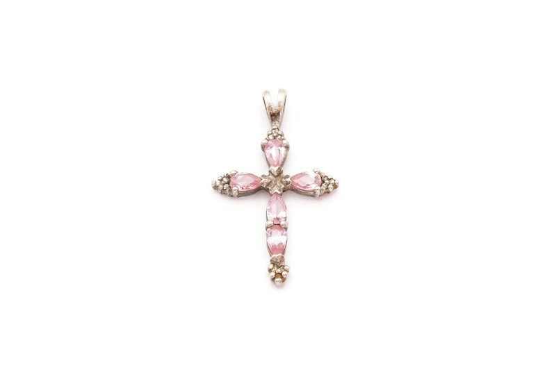Sterling Silver 925 Pink Cubic Zirconia Cross Pendant