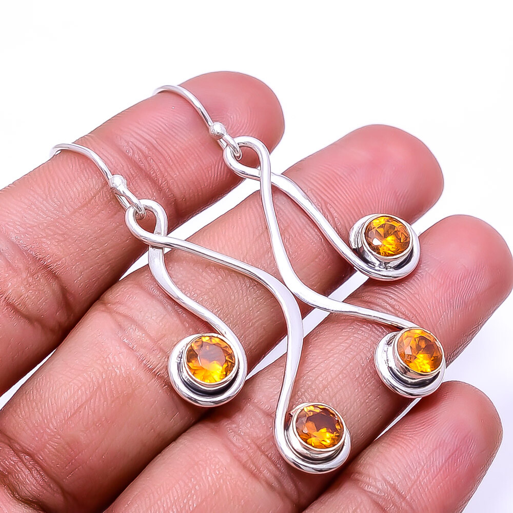 Citrine Gemstone Handmade 925 Sterling Silver Earrings 2.11