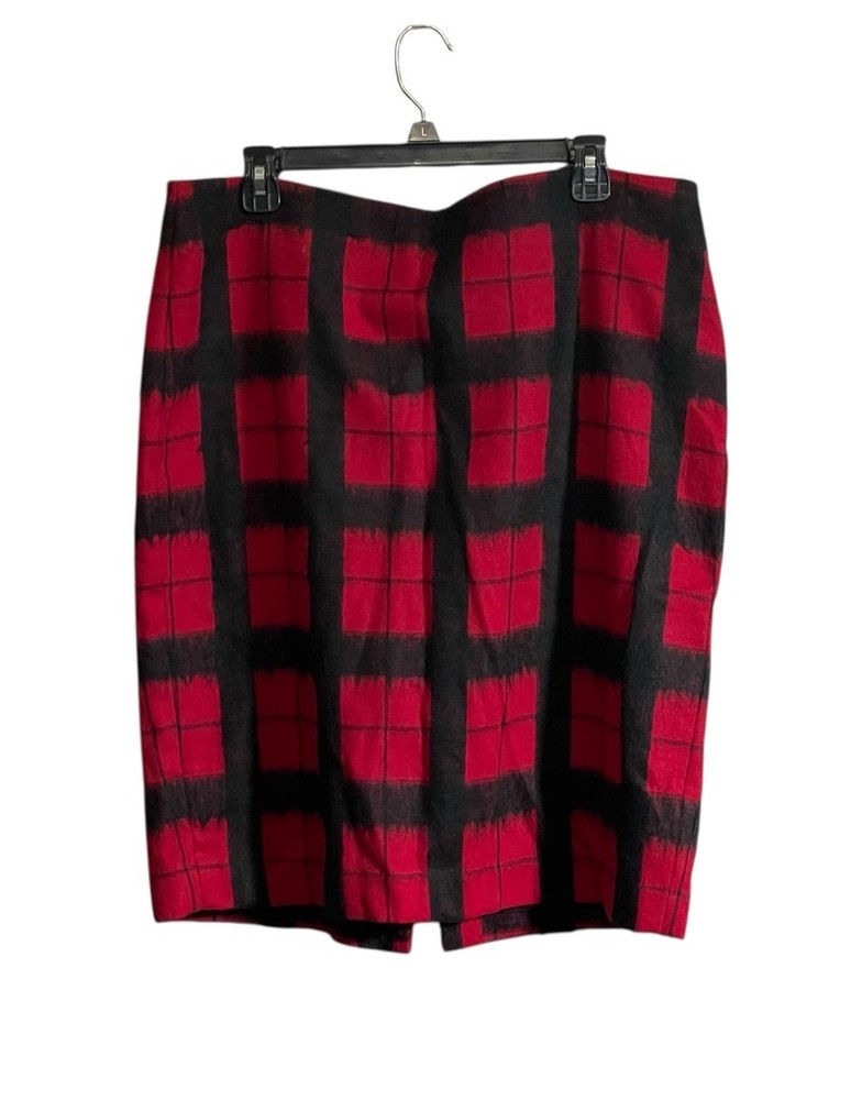 Talbots Wool Blend Skirt Size 16 Red Black Buffalo Plaid Lined Straight Pencil