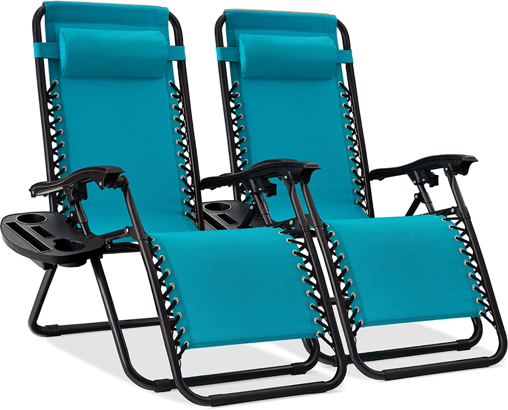 Set of 2 Adjustable Steel Mesh Zero Gravity Recliners with Pillows