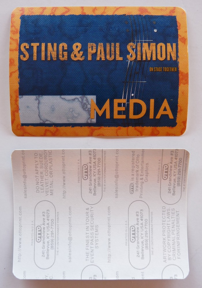 Paul Simon / Sting 2014 Tour Concert Tour Blue Media Backstage Pass