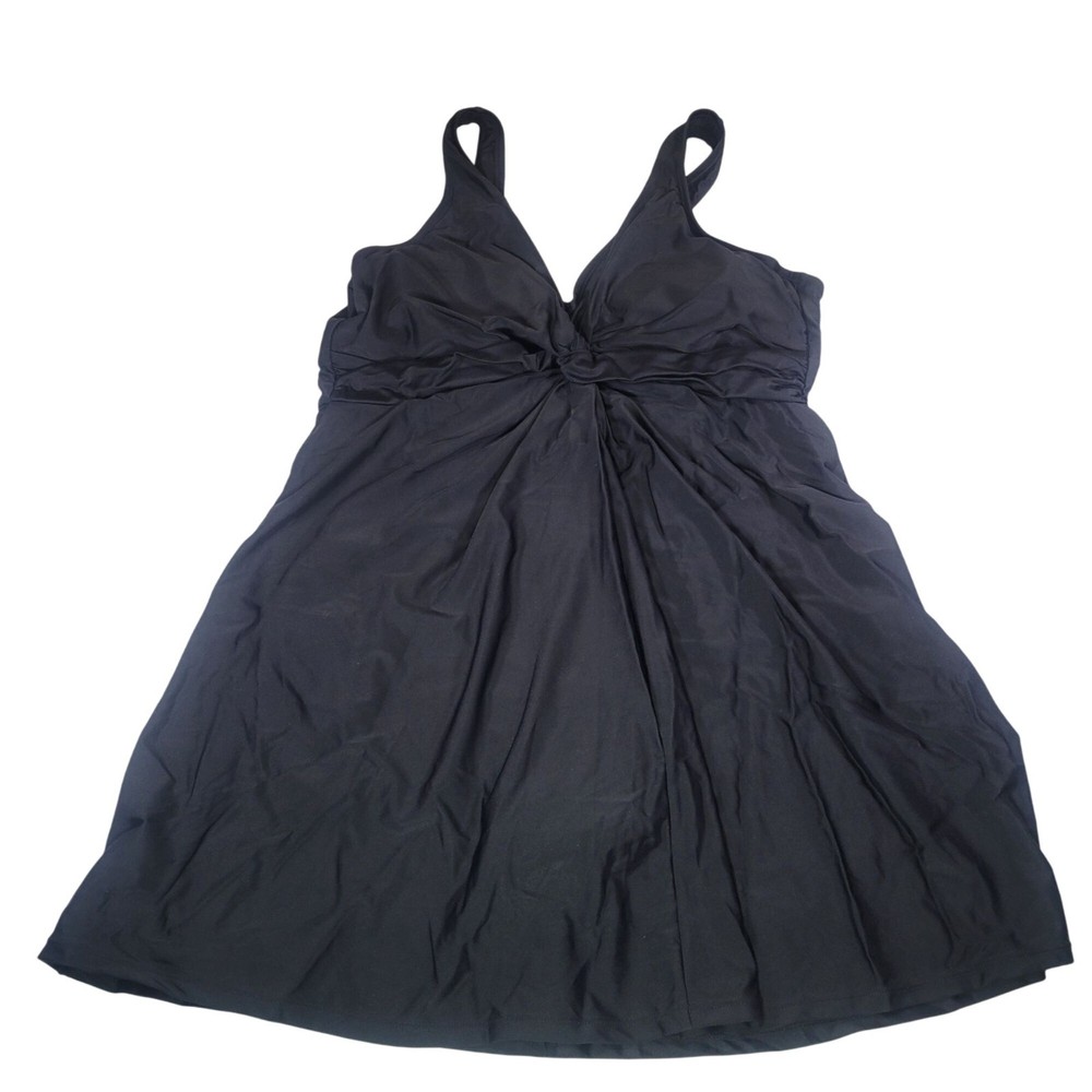 Empetua Black Knot Front Swim Dress With Built-In Briefs Plus Size 2XL #81006
