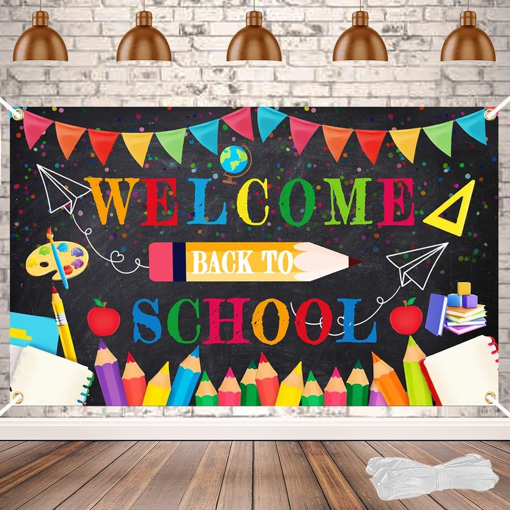72x44 Inch Welcome Back to School Banner – First Day Decorations for Classroom or Party-image