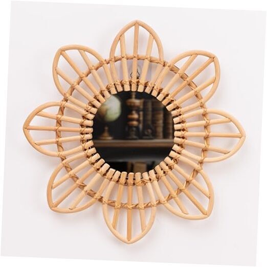 Mounted Mirror, 8 Petals Flower Wicker Rattan Decorative Mirrors for Small