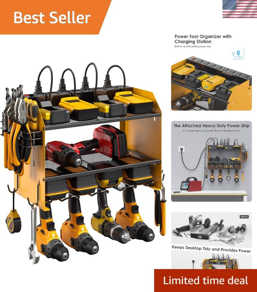 Modular Power Tool Organizer Wall Mount with Charging Station for Garage Drills