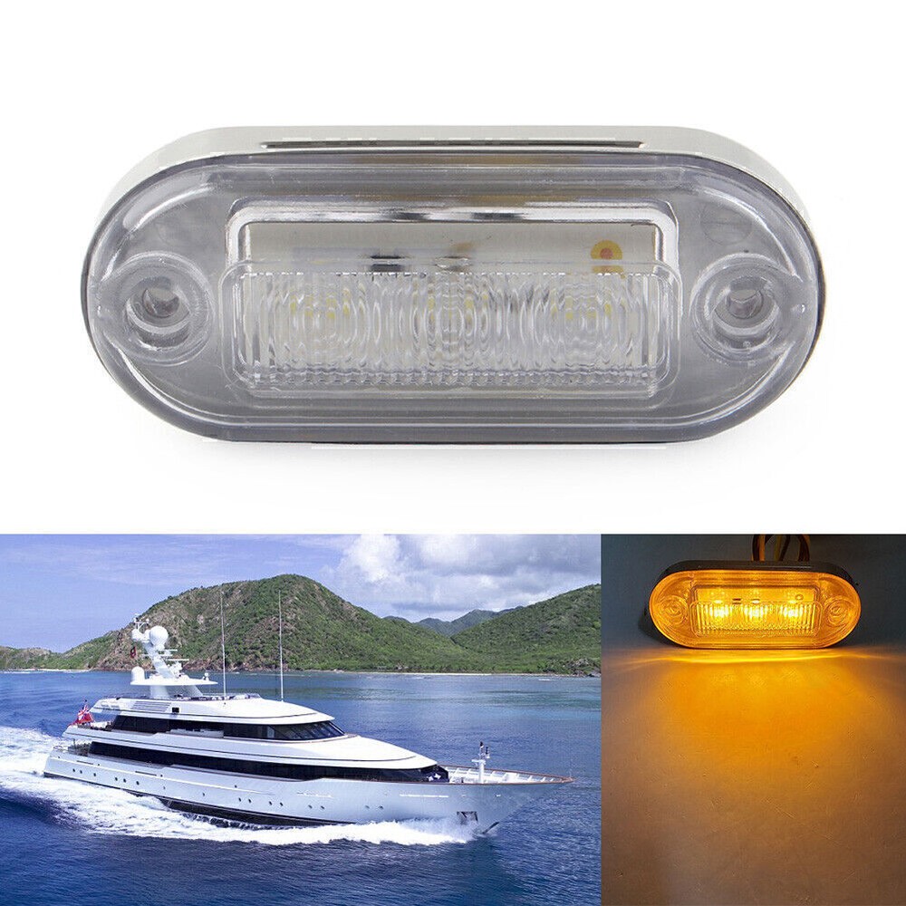1 Pcs New PC Steel 12V Yellow LED Signal Light Lamp For Truck Trailer RV Boat