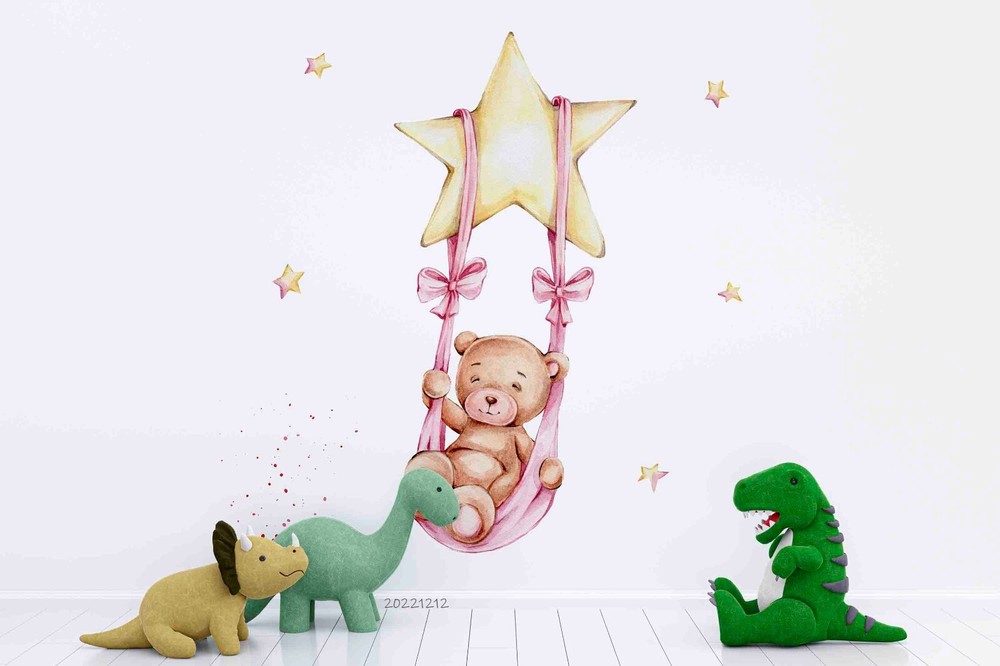 3D Cartoon Animal Bear Star Kids Wall Murals Wallpaper Murals Wall Sticker 81