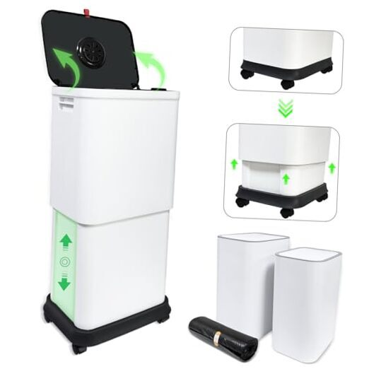 13-Gallon Kitchen Trash Can with Lid, Adjustable 25-45L Altitude Design