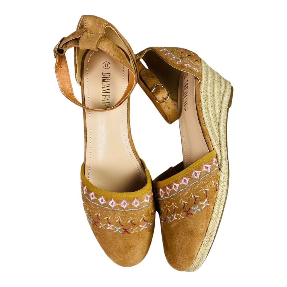 Dream Pairs Women's Tan Espadrille Wedge Sandals with Ankle Strap Size 11