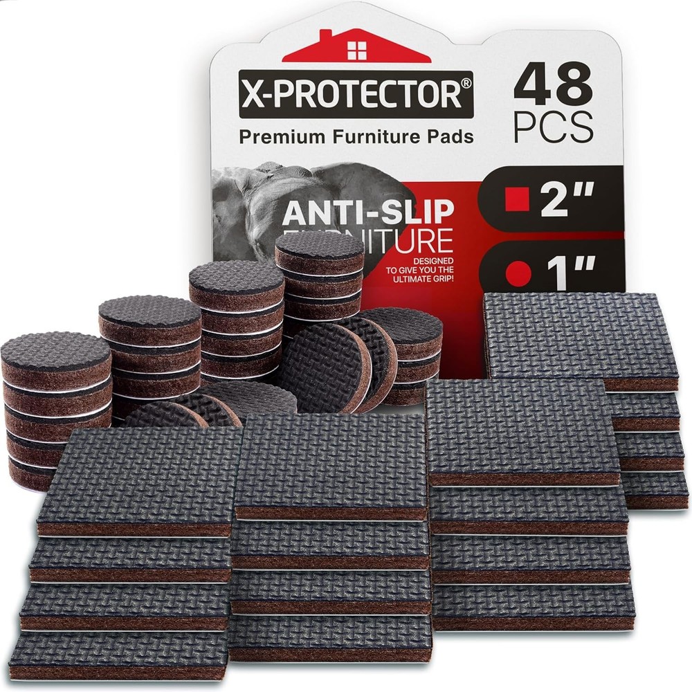 Non Slip 1 Inch & 2 Inch Furniture Pads 48 Pack Round Square Black