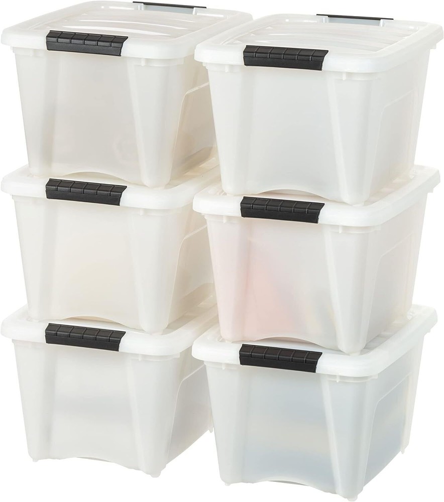 19 Qt Stackable Nestable Plastic Storage Bins with Lids 6 Pack BPA-Free