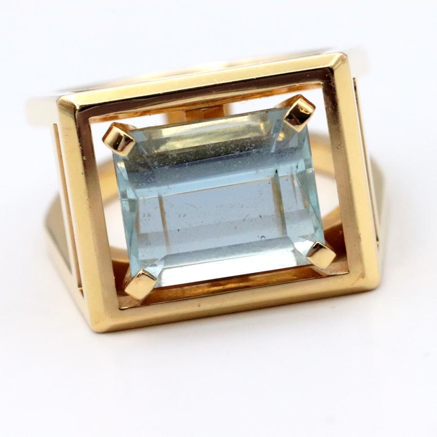 Tiffany Ring Aquamarine Yellow Gold Au750 K18YG Jewelry Women's Size 6 (US)